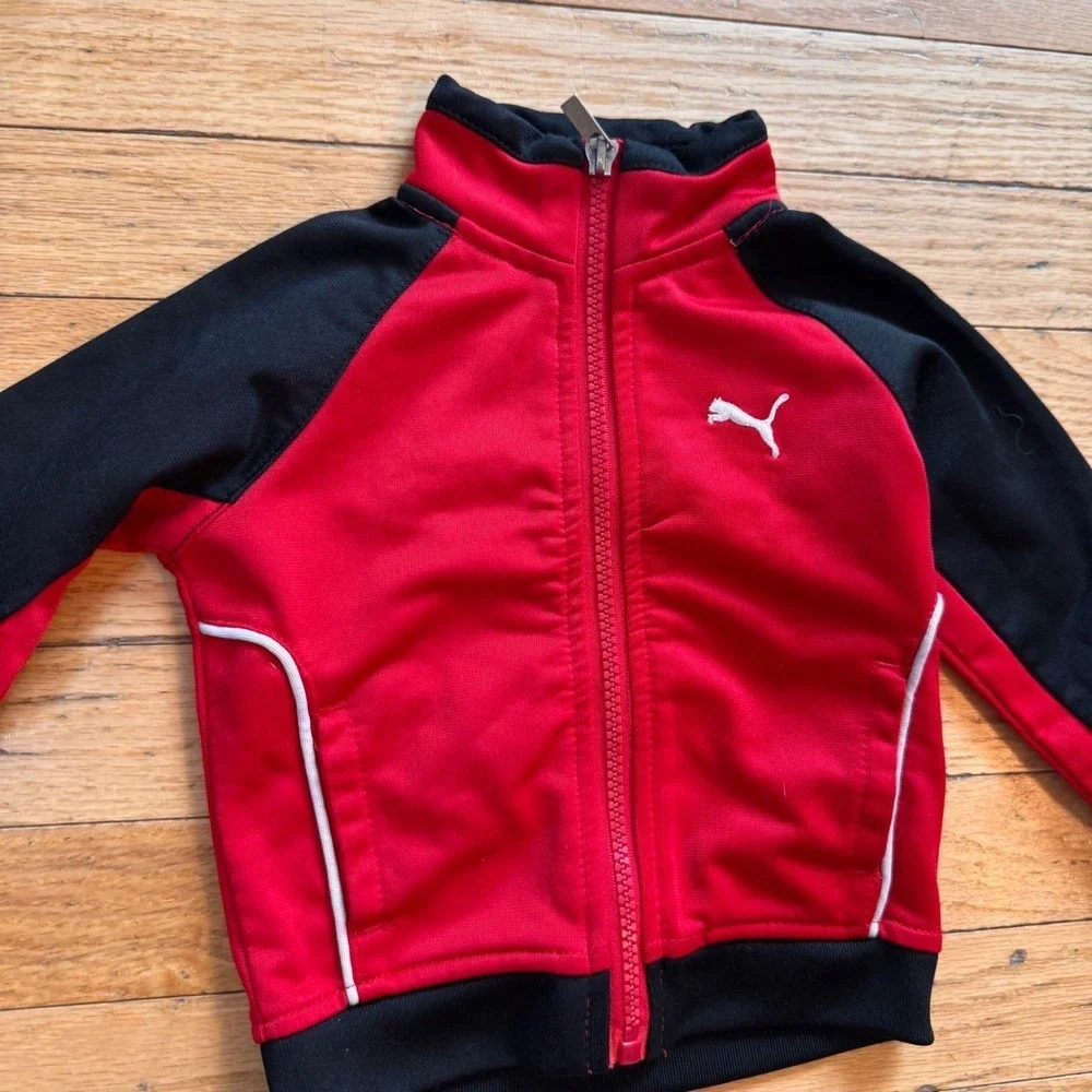 Puma Kids Red Black SportLifestyle Full‎ Zip Track Jacket 12M Raglan Sleeve